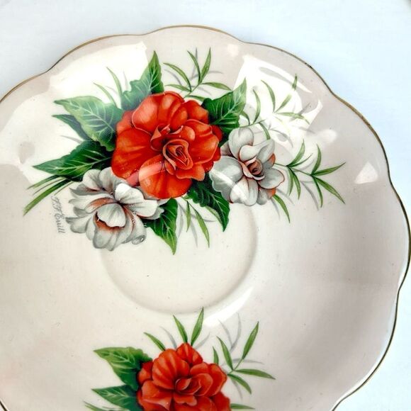 Royal Standard Radiance Teacup Saucer Artist F. F. Errill Red White Camellias - Picture 6 of 13